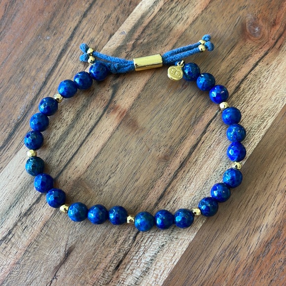 Gorjana Power Gemstone Beaded Bracelet | Gold & Blue Lapis - Picture 3 of 6